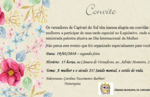 Não perca este evento que foi organizado especialmente para você mulher, DIA DA MULHER É TODO DIA, anote aí, dia 19/03/2018, e venha participar com agente!!