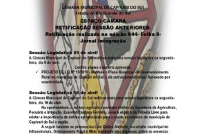 Retificação realizada na edição 844- Folha 6- ESPAÇO CÂMARA- Jornal Integração