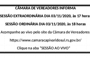 SESSÃO EXTRAORDINÁRIA DIA 03/11/2020, às 17 horas