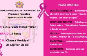 Câmara promove Palestra Outubro Rosa sobre Saúde