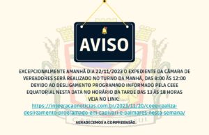 Expediente 22/11/2023 será realizado no turno da manhã