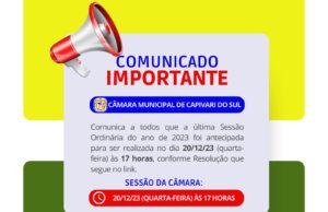 Sessão Ordinária será antecipada para ser realizada no dia 20/12/23