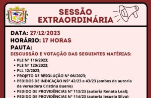 Aviso de Sessão Extraordinária em 27/12/2023