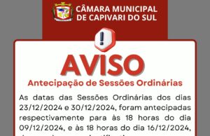 Antecipação de Sessões Ordinárias de Dezembro/2024