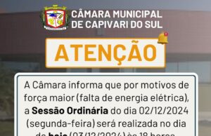 Sessão de 02/12/2024 transferida para 03/12/2024