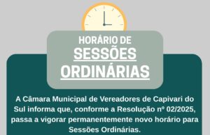 Novo Horario de Sessões Ordinárias
