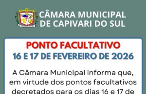 Ponto Facultativo dia 16 e 17 de Fevereiro de 2026