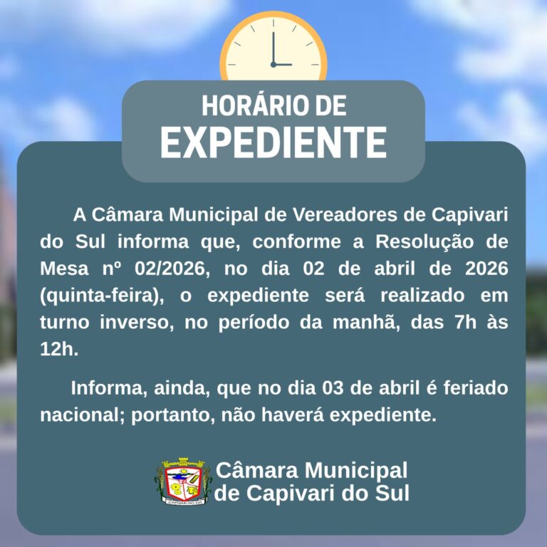 Horário de Expediente no dia 02/04/2026